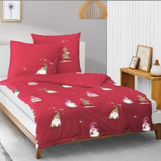 Irisette Biber Bettwäsche Dublin 8778-60 rot  Wichtel 100% Baumwolle wärmend 
