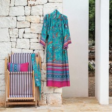 Bassetti Granfoulard Damen-Kimono Burano S1 Türkis Ornamente Baumwollsatin