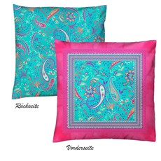 Bassetti Deko-Kissenhülle Burano S1 türkis  60 x 60 cm grob gewebt Ornamente 
